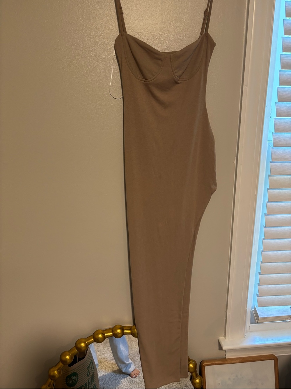Princess Polly Taupe One-Shoulder Asymmetric Slip Dress